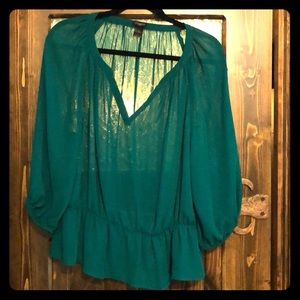 Ann Taylor 3/4” teal/emerald green blouse